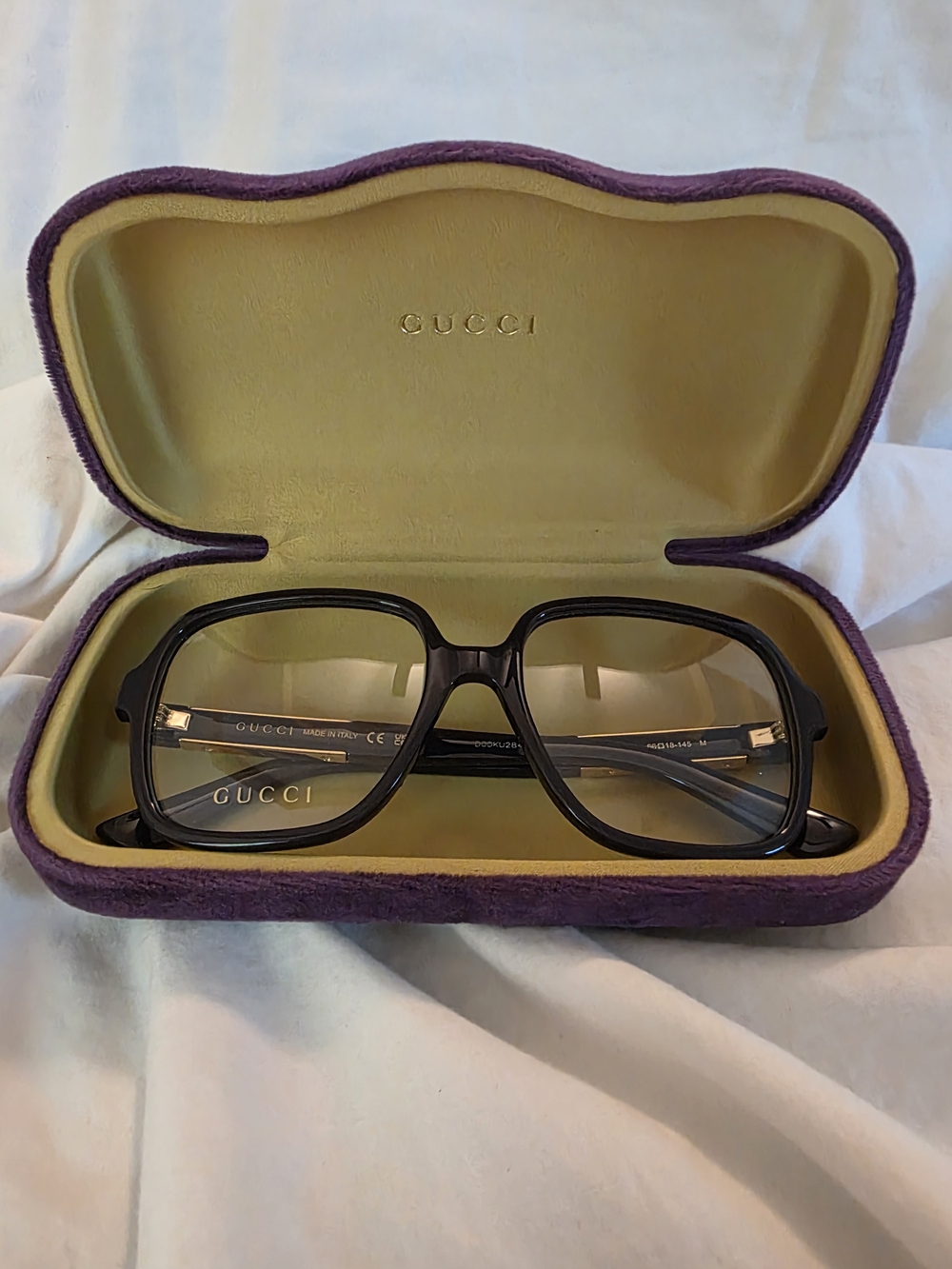 Gucci Women's Black Square Optical Glasses with Designer Case